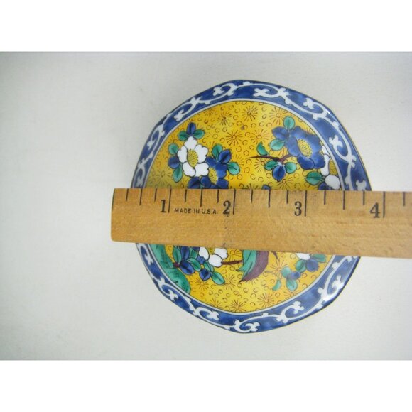 Kutani Takahashi Octagon Trinket Box Japan Floral Bird Vintage Lidded Porcelain - Picture 5 of 13